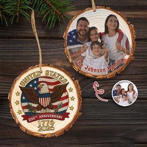 Custom Family Photo USA 250th Anniversary Eagle USA Flag Wood Slice Ornament HO82 900124