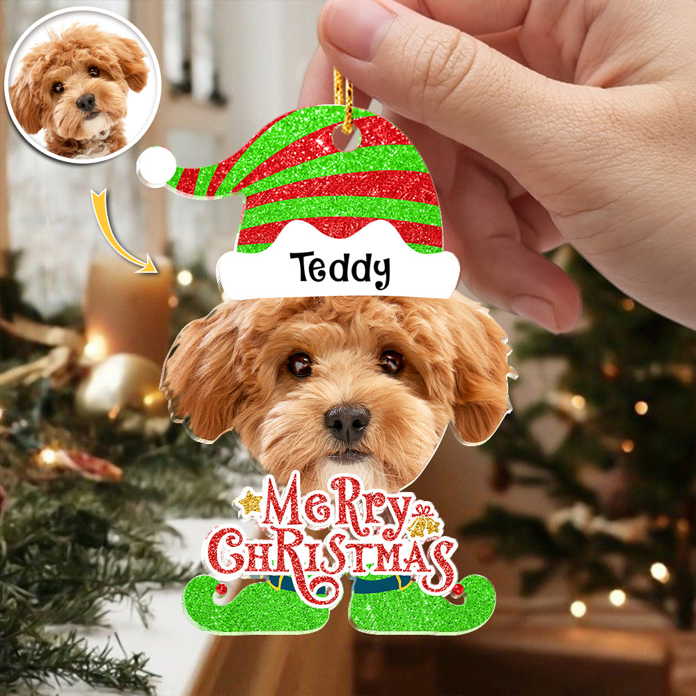 Custom Dog Photo Merry Christmas Acrylic Ornament Gift For Pet Lovers HO82 894828