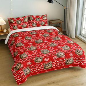 Custom Photo Cat With Christmas Pattern Quilt Bedding Set HA75 898230