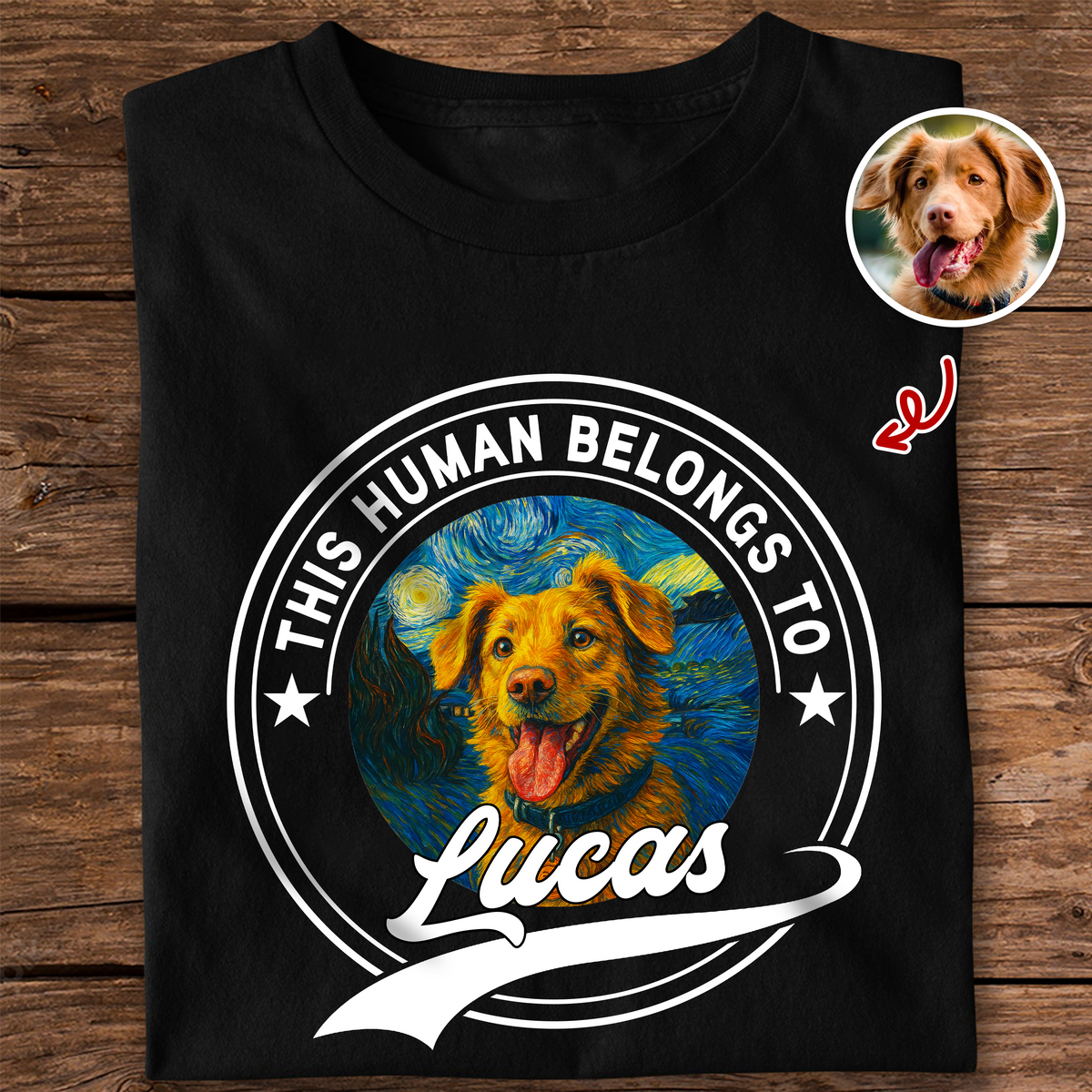 Custom Photo This Human Belongs To Dog Van Gogh Style Dark Shirt HA75 897216