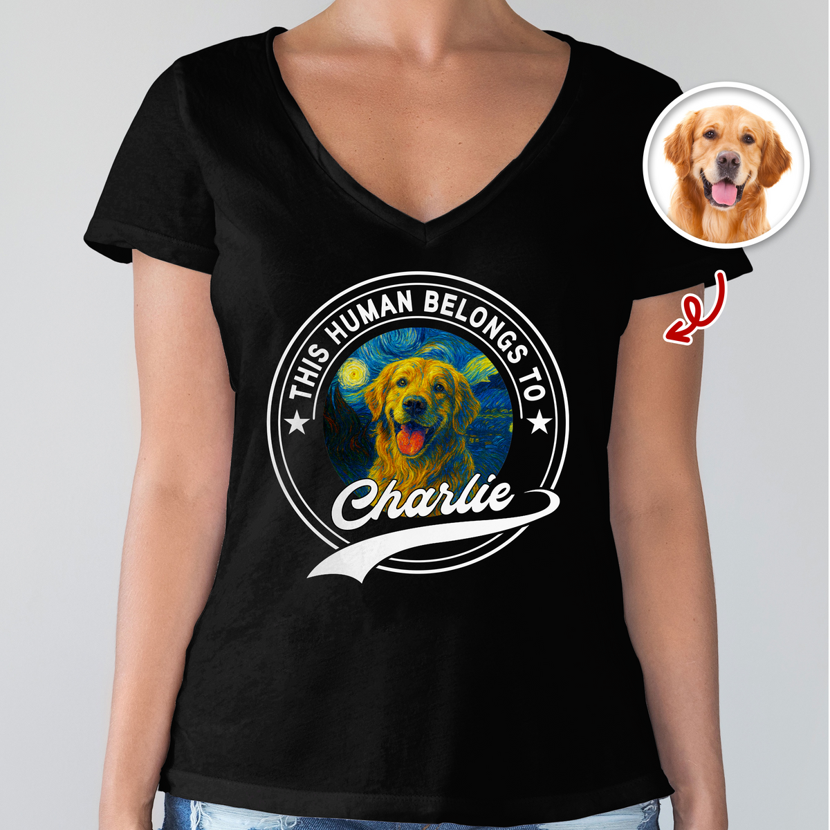 Custom Photo This Human Belongs To Dog Van Gogh Style Dark Shirt HA75 897216