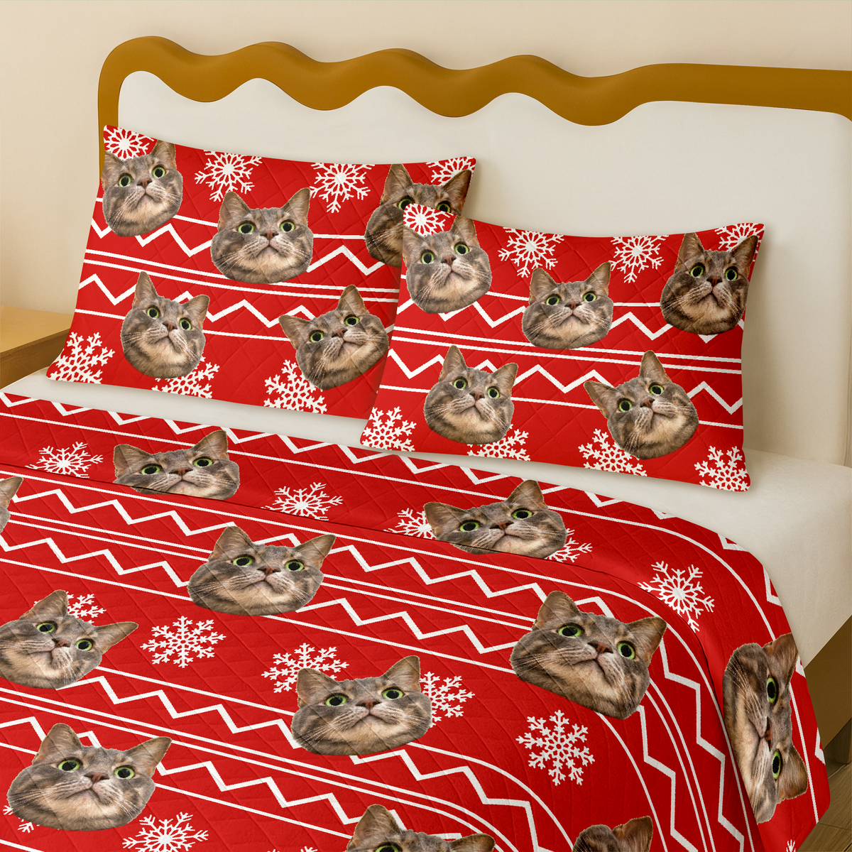Custom Photo Cat With Christmas Pattern Quilt Bedding Set HA75 898230