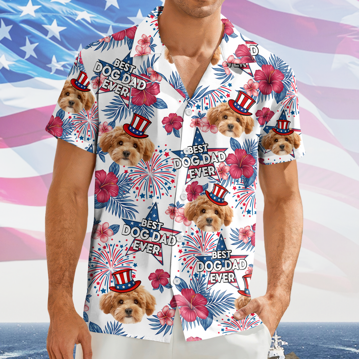 Custom Pet Photo Best Dog Dad Ever - Personalized Independence Day Hawaiian Shirt CH07 895774