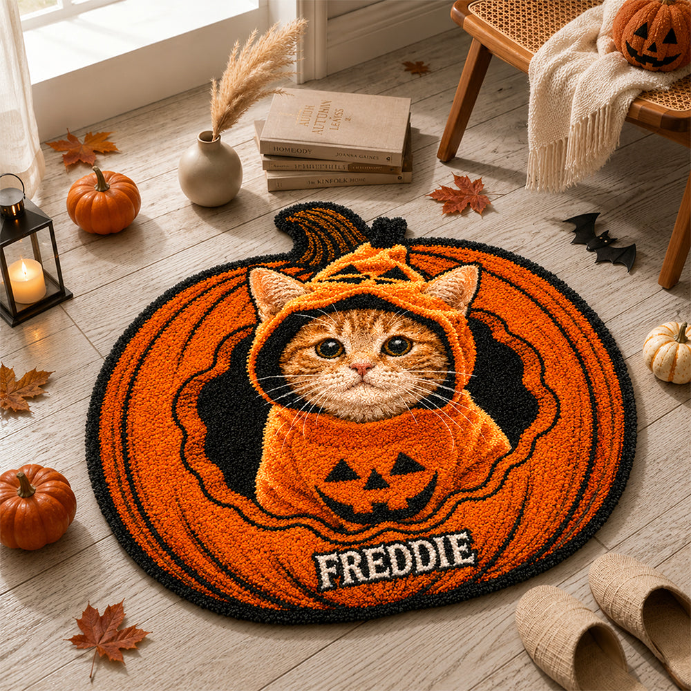 Custom Dog Cat Photo Halloween Pumpkin Custom Shape Faux Cashmere Rug HO82 903164