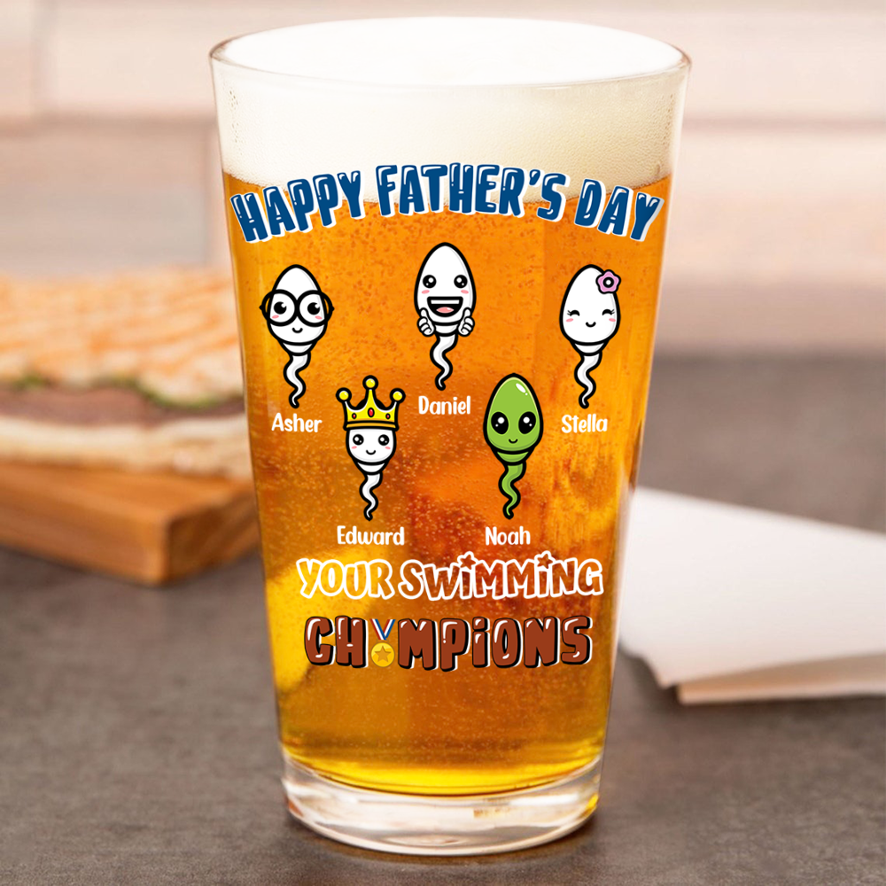 Happy Father's Day Your Swimming Champion Personalized Beer Glass Funny Father's Day Gift CH07 895362