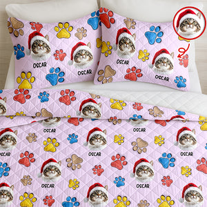 Custom Dog Cat Photo You Left Paw Prints On My Heart 3D Inflated Effect Quilt Bedding Set HO82 900404