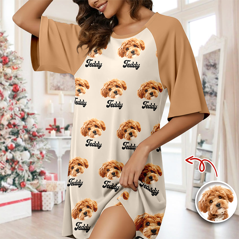Custom Pet Portrait Raglan Nightgown – Personalized Dog/Cat/Person Photo & Name Gift TH10 898041