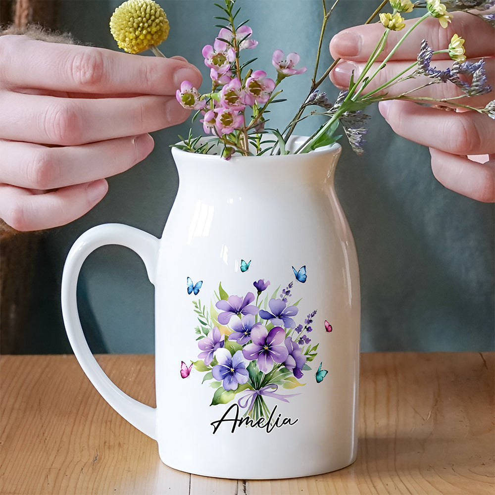 Custom Name Birth Month Flower Vase, Personalized Gift for Her HO82 901774
