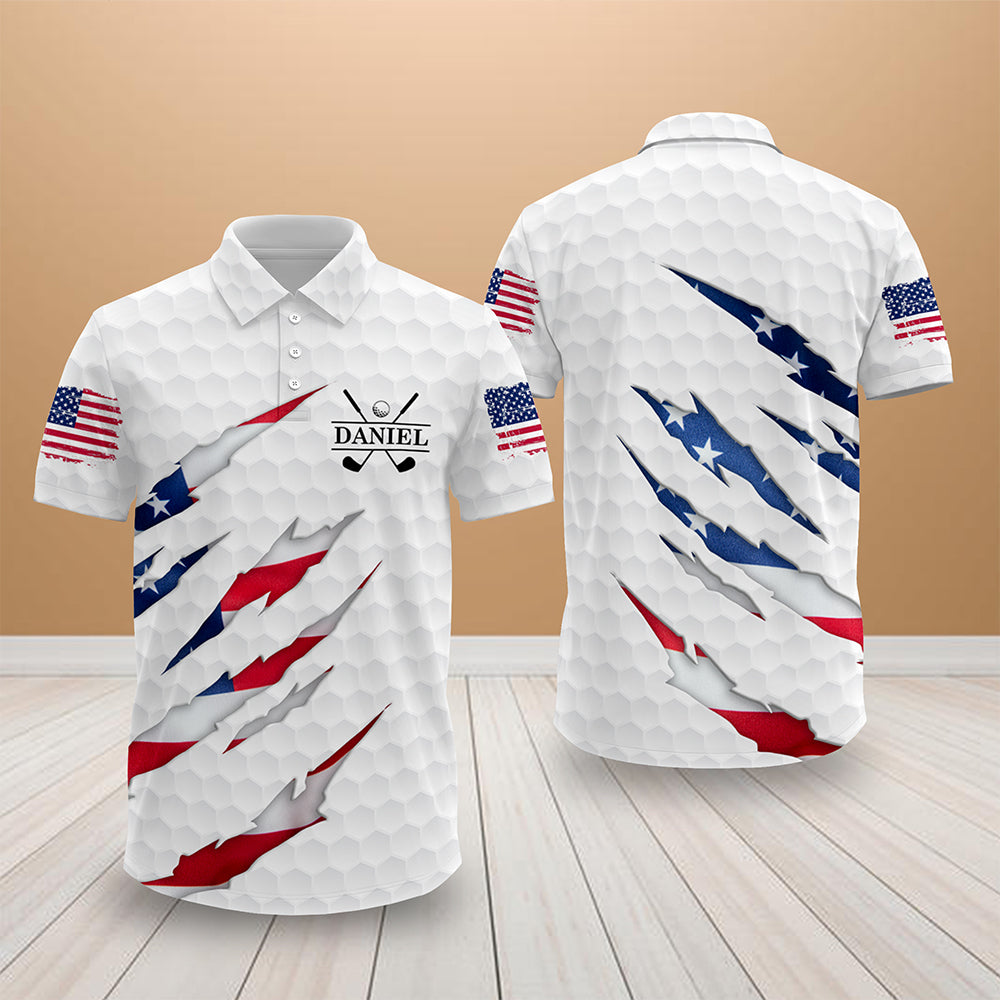 Personalized Golf Ball Pattern With America Flag Polo Shirt Gift For Golfer, Golf Lovers HO82 900806