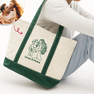 Custom Couple Photo Embroidered Monogram Beach Bag HO82 894248