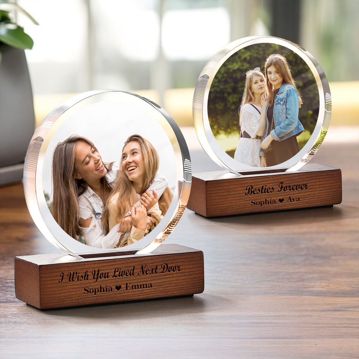Custom Besties Photo Round Acrylic Frame Block Gift For Sister Besties BFF CH07 896054