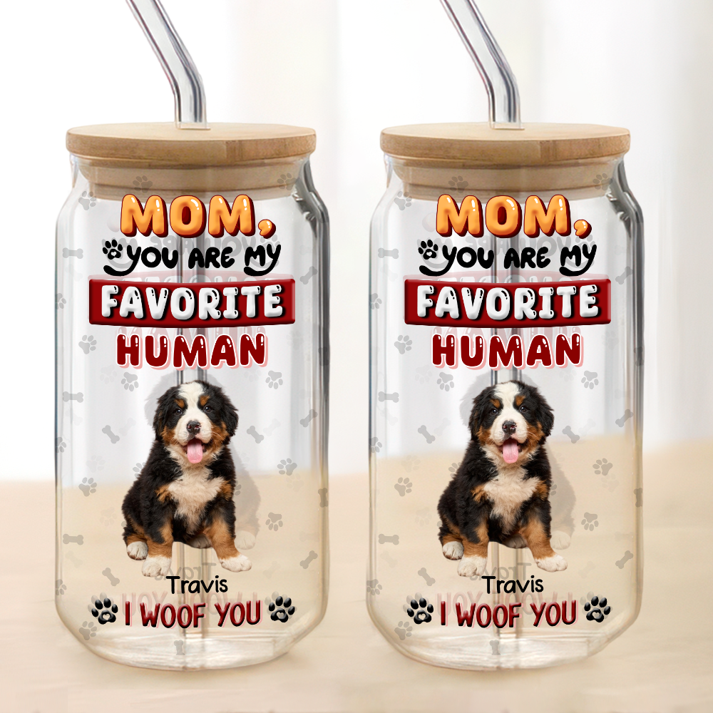 Custom Photo Mom, Dad You Are My Favorite Human Dog Glass Can With Lid HA75 892058