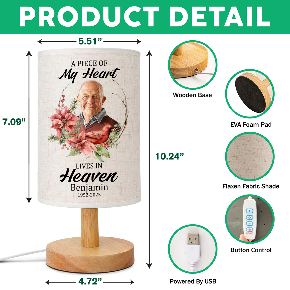 Custom Photo Dad Mom In Heaven Fabric Lamp TH10 892849