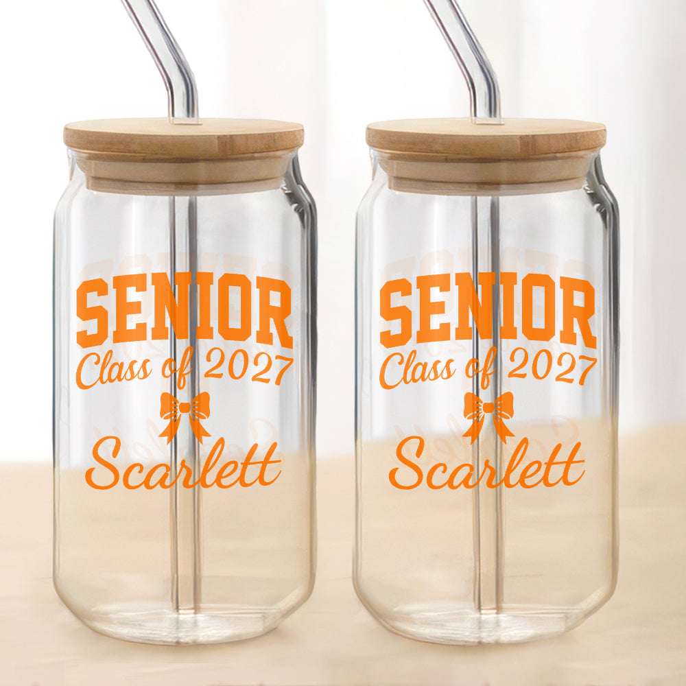Personalized Name Senior - Class of 2027 Glass Can With Lid HA75 919104