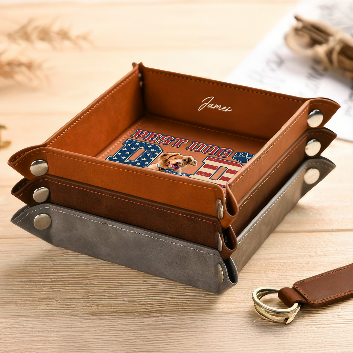 Custom Photo Best Dog Dad Ever Ever Ever Leather Valet Tray LM32 893613