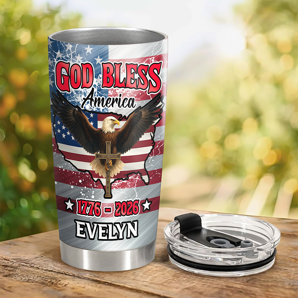 Custom Name Patriotic 250th Anniversary God Bless America Eagle 1776-2026 Fat Tumbler HO82 902254
