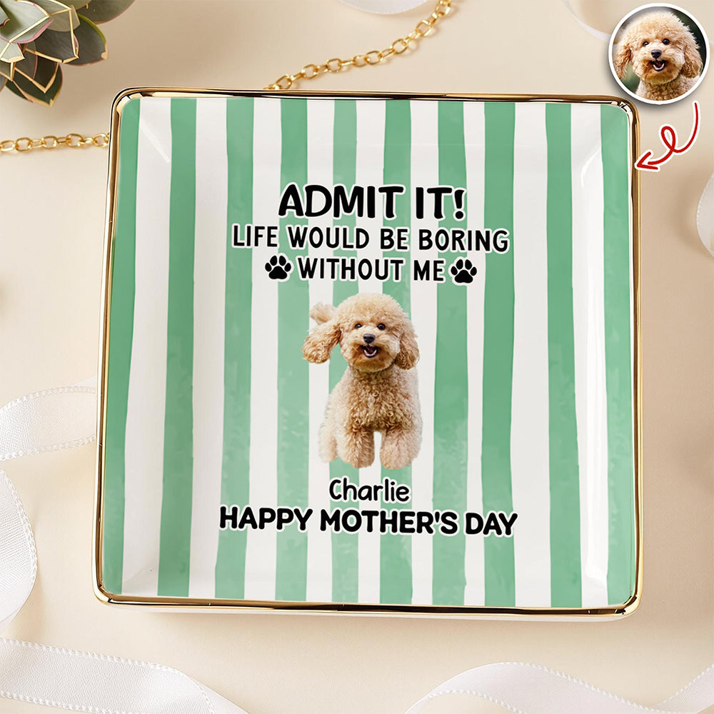 Custom Pet Photo Life Would Be Boring Without Me Dog Ring Dish Mother's Day Gift HA75 920716