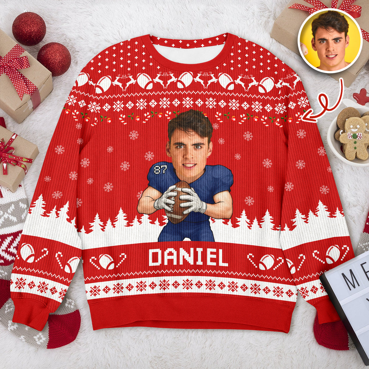 Custom Photo American Football Player Ugly Sweater Christmas Gift For Football Lovers CH07 899672