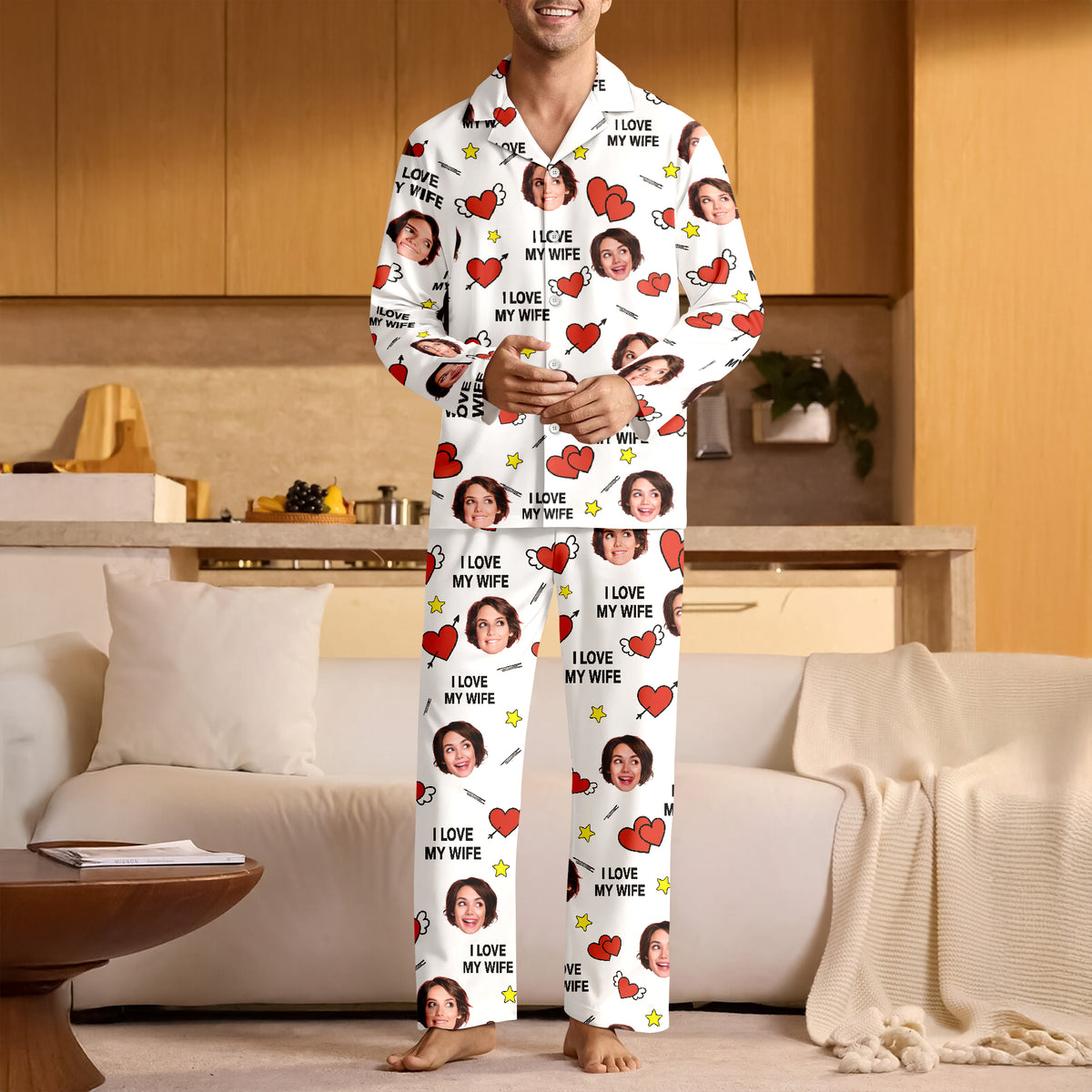 Custom Face Photo I Love You Cute Hearts Pajamas Perfect Gift for Couples LM32 897413