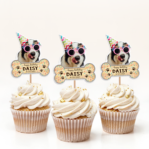 Custom Dog Photo With Bone Cupcake Toppers For Dog Birthday HO82 893664