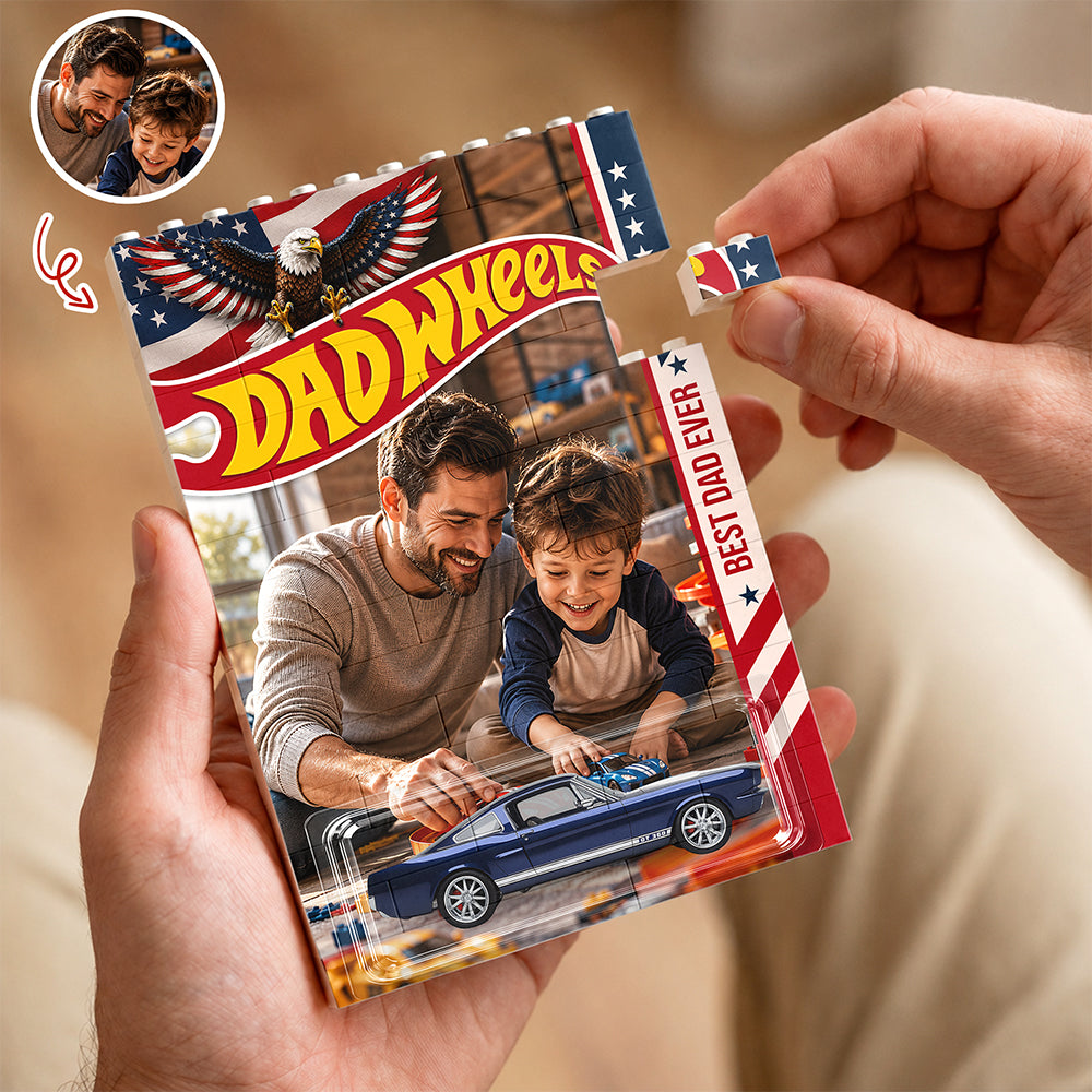 Personalized US Flag Dad Wheels Building Brick Block LM32 669333