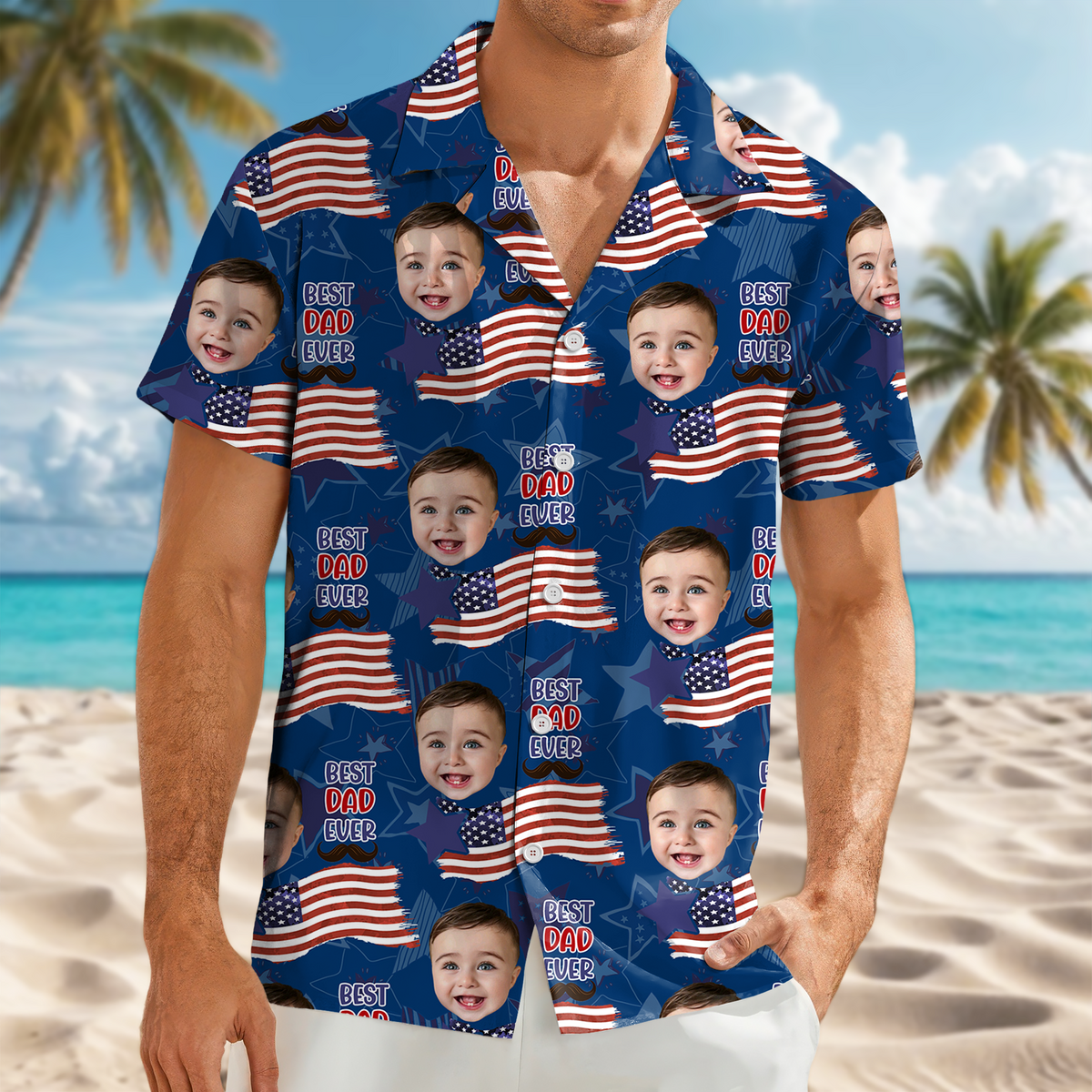 Custom Photo Best Daddy Ever America Flag Hawaiian Shirt Independence Day Gift CH07 895690
