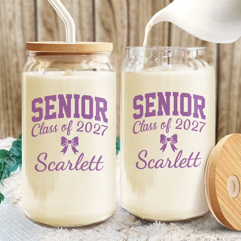 Personalized Name Senior - Class of 2027 Glass Can With Lid HA75 919104