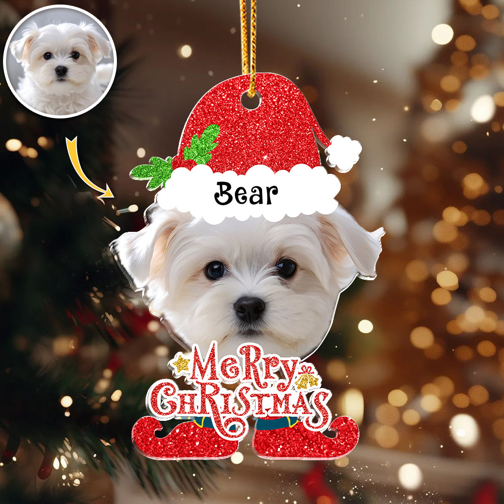 Custom Dog Photo Merry Christmas Acrylic Ornament Gift For Pet Lovers HO82 894828