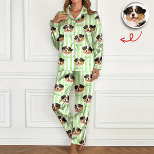 Custom Dog Photo With Stripe Personalized Satin Pajamas For Dog Lover HO82 900762