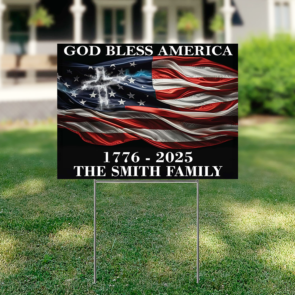 Custom Family Name God Bless America Garden Yard Sign TH10 896365