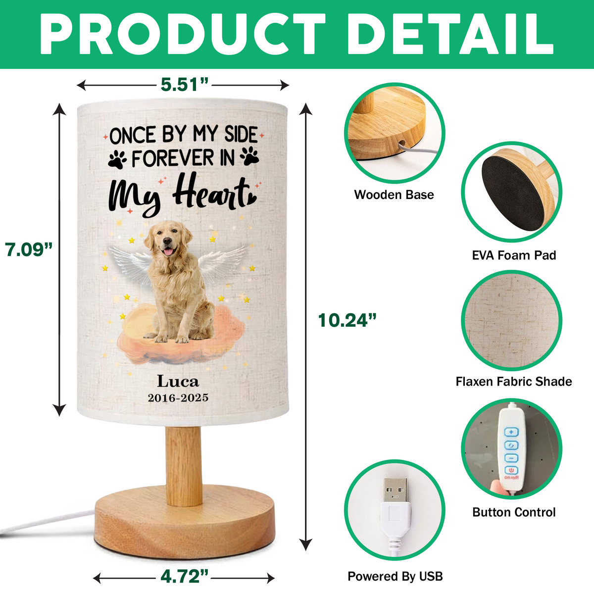 Custom Photo Your Light Will Always Shine In My Heart Dog Memorial Fabric Lamp HA75 892314