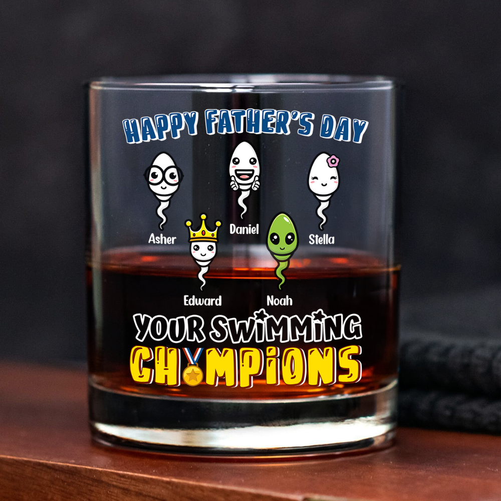 Happy Father's Day Your Swimming Champion Personalized Whiskey Glass Funny Father's Day Gift CH07 895364