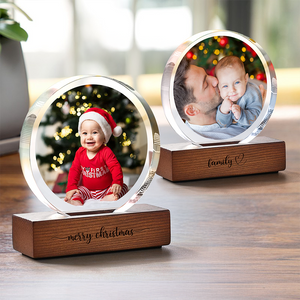 Custom Dad & Kid Photo Round Acrylic Frame Block Father's Day Gift For Dad HA75 892378