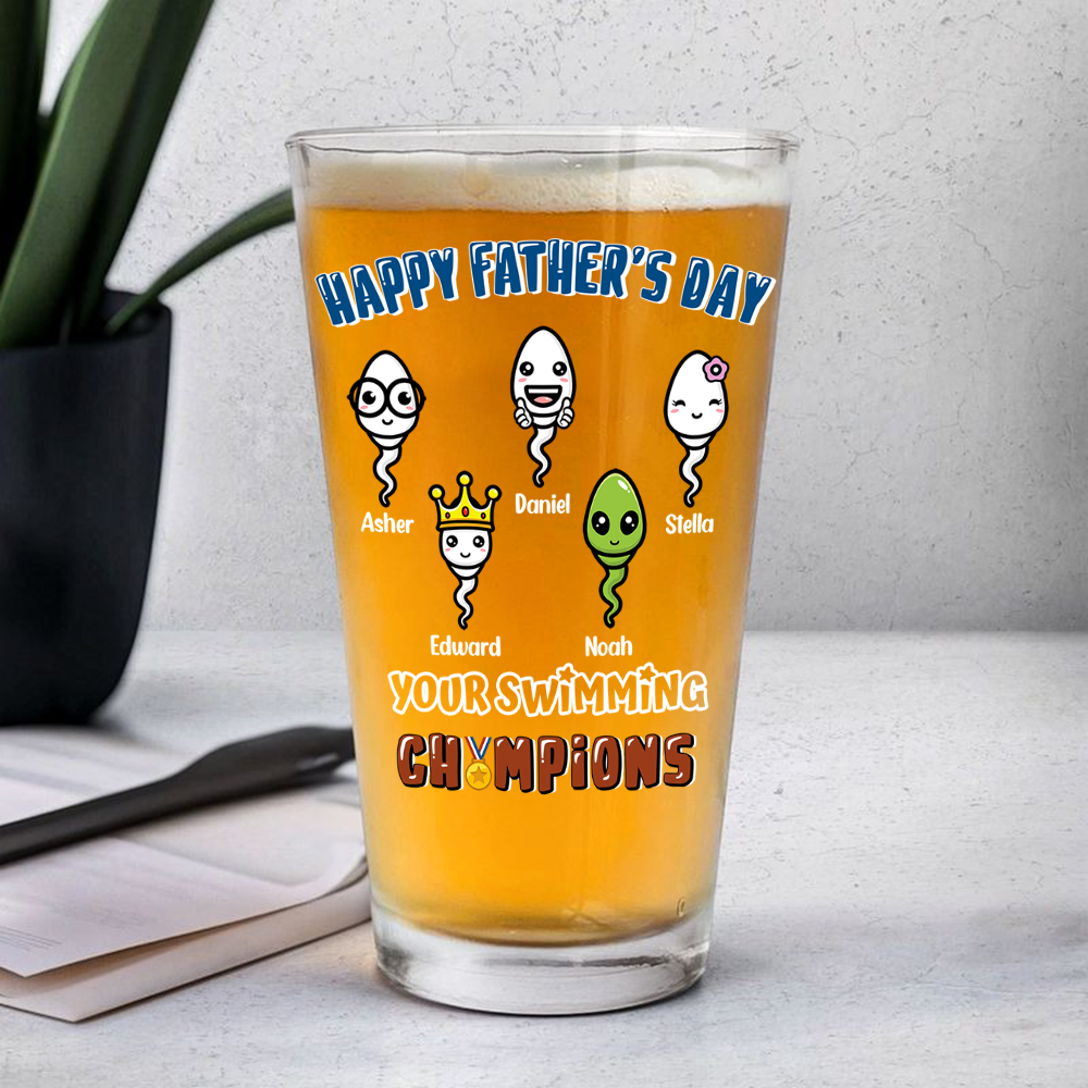 Happy Father's Day Your Swimming Champion Personalized Beer Glass Funny Father's Day Gift CH07 895362