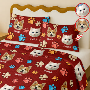 Custom Dog Cat Photo You Left Paw Prints On My Heart 3D Inflated Effect Quilt Bedding Set HO82 900404