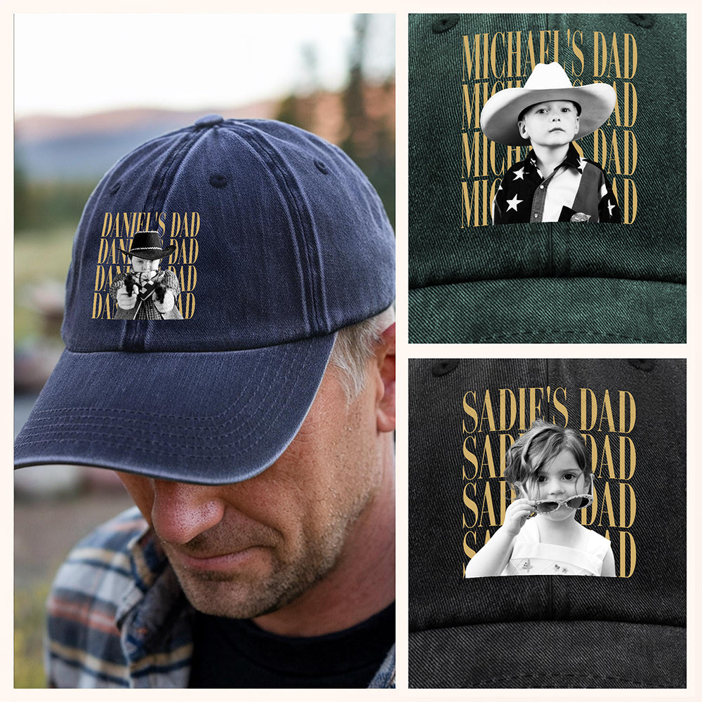 Personalized Vintage Photo Dad, Mom Washed Denim Baseball Cap HA75 921364