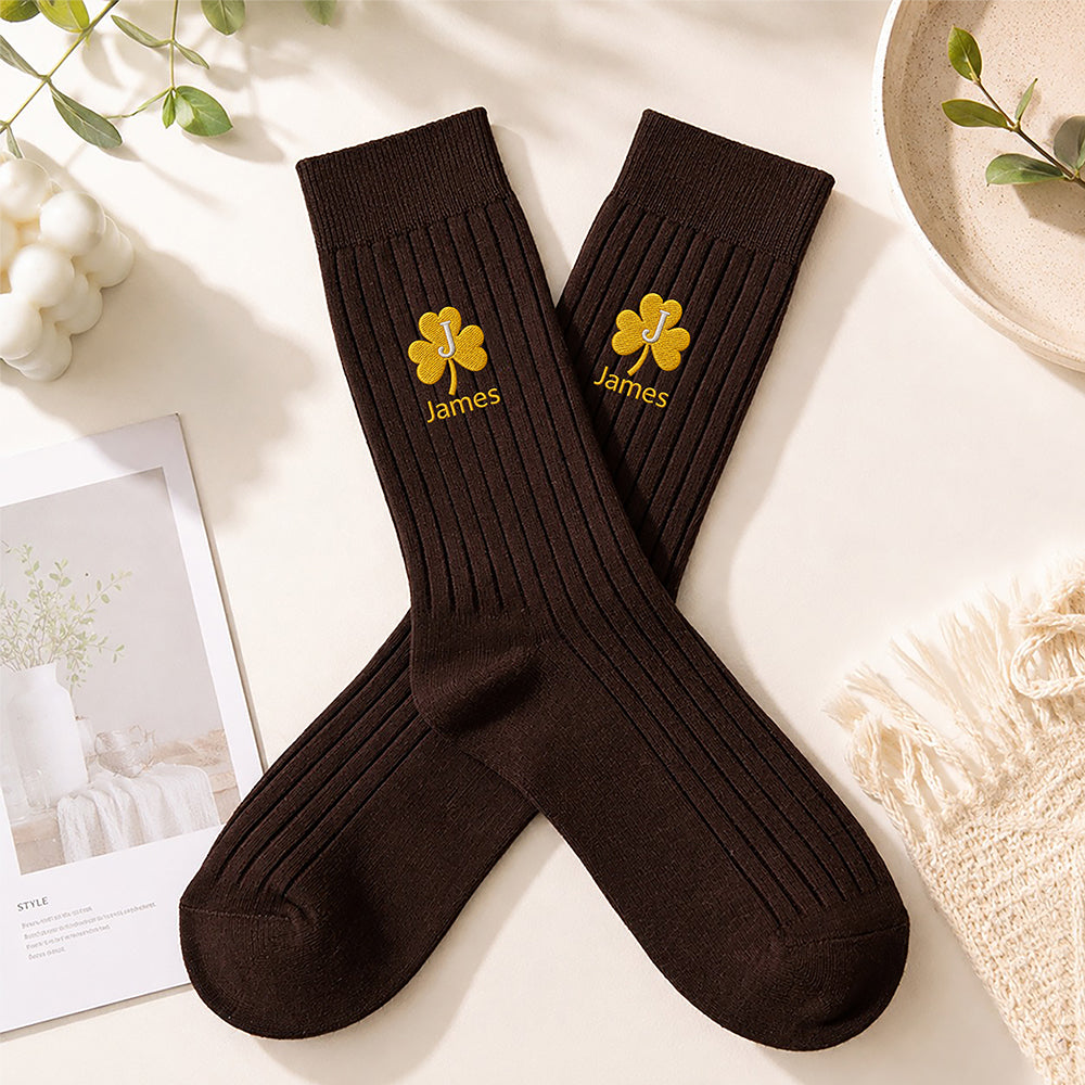 Personalized Name With Clover Leaf Embroidered Socks HO82 903282
