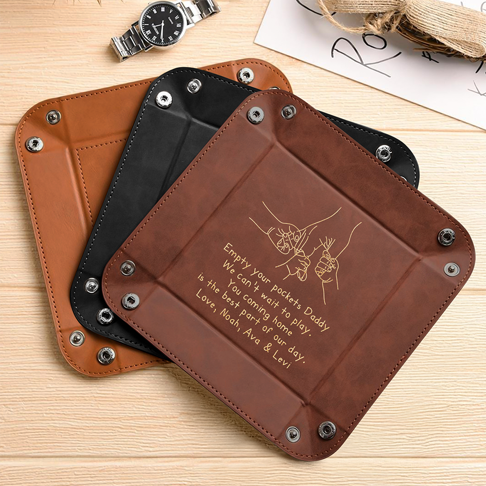 Personalized Name We Can't Wait To Play With Dad Leather Valet Tray LM32 893571