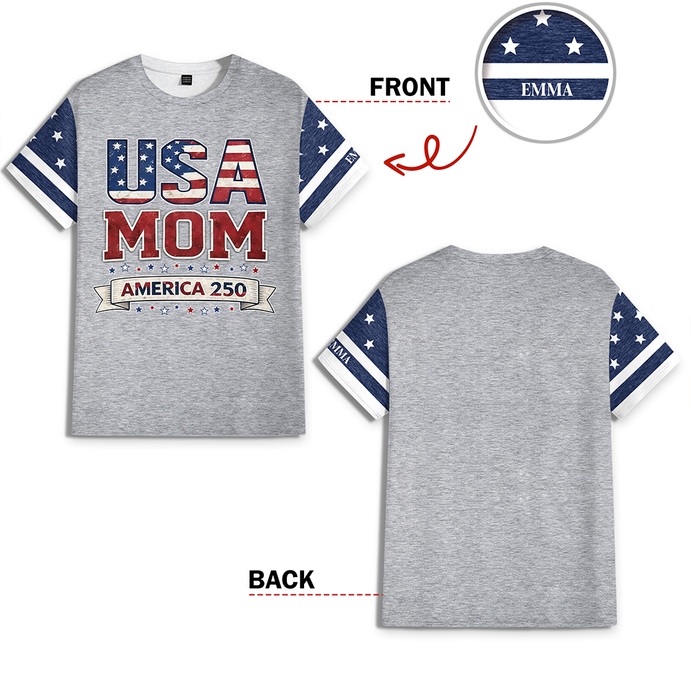Custom Name USA Mom With 250 Years Anniversary AOP Shirt HO82 901914