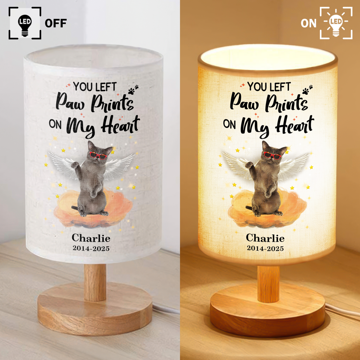Custom Photo Your Light Will Always Shine In My Heart Cat Memorial Fabric Lamp HA75 892352