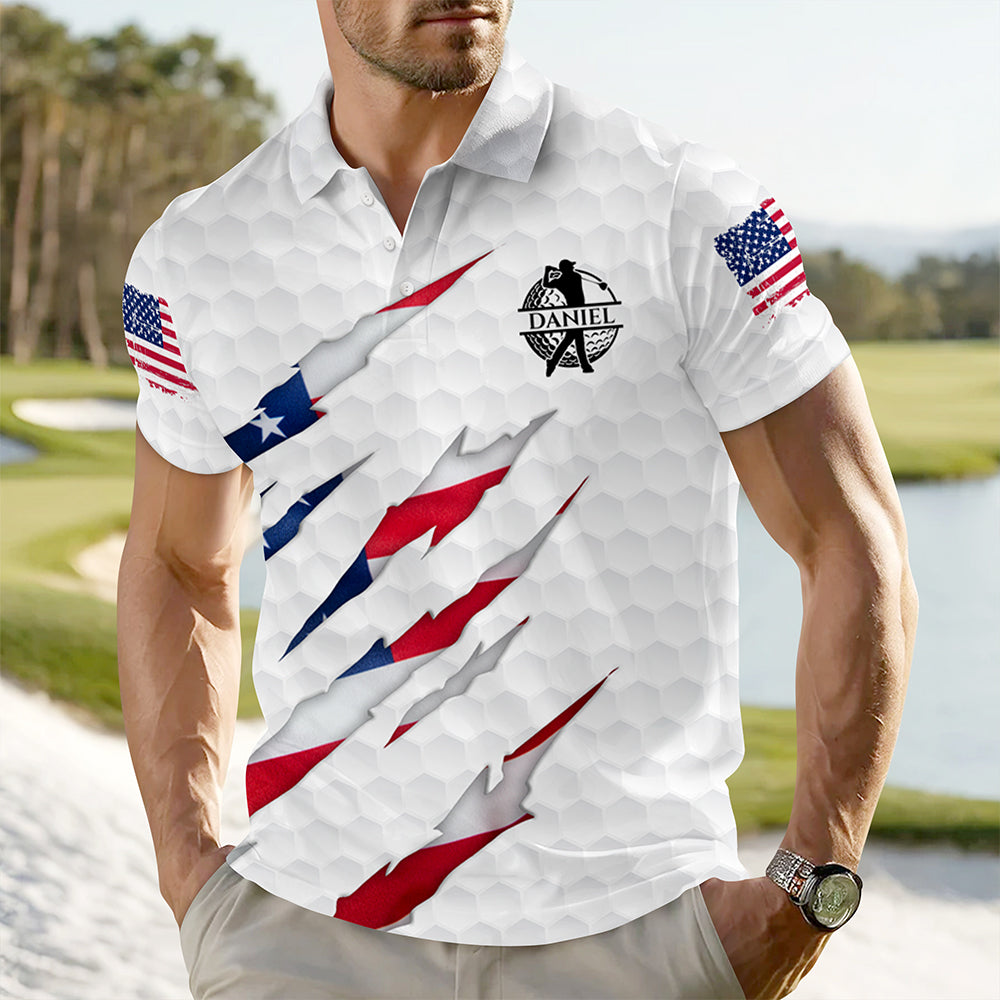 Personalized Golf Ball Pattern With America Flag Polo Shirt Gift For Golfer, Golf Lovers HO82 900806