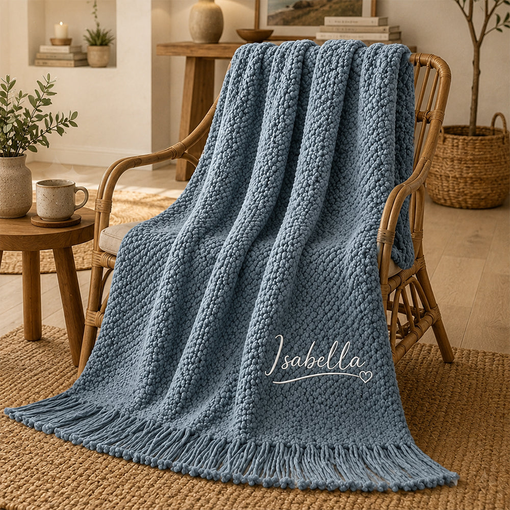 Custom Couple Name Embroidered Knit Throw Blanket, Personalized Wedding Gift, Anniversary Gift CH07 180106