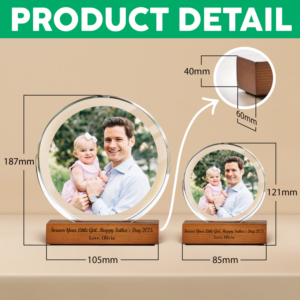 Custom Photo Forever Your Little Girl - Happy Father's Day Round Acrylic Frame Block HA75 892492