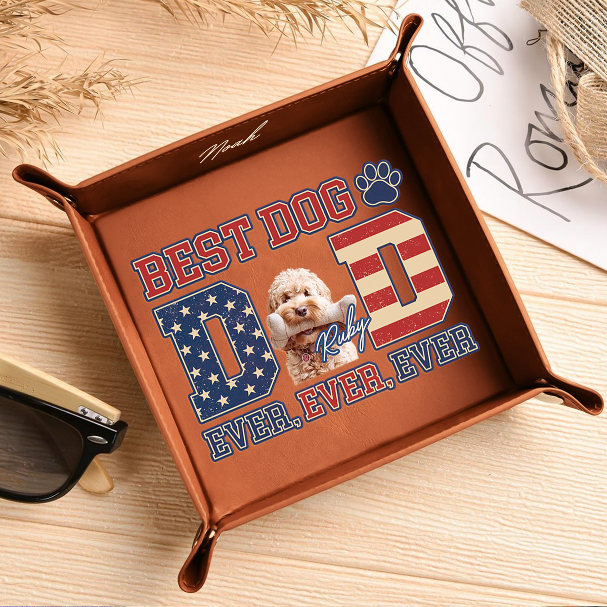 Custom Photo Best Dog Dad Ever Ever Ever Leather Valet Tray LM32 893613