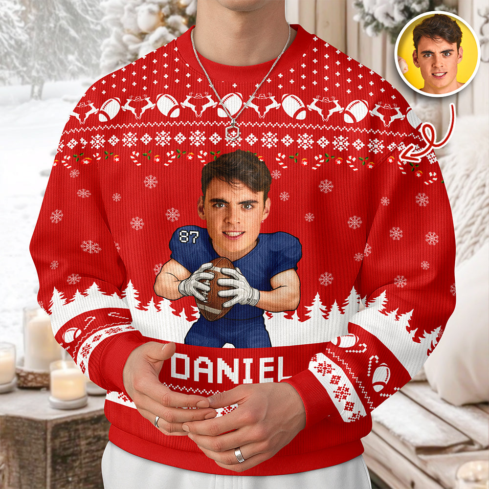 Custom Photo American Football Player Ugly Sweater Christmas Gift For Football Lovers CH07 899672