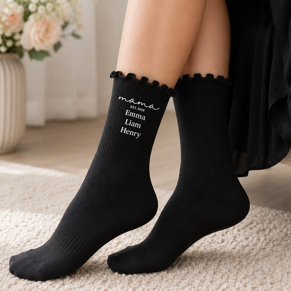 Custom Family Name Embroidered Ruffle Socks Gift for Mom & Grandma CH07 180492