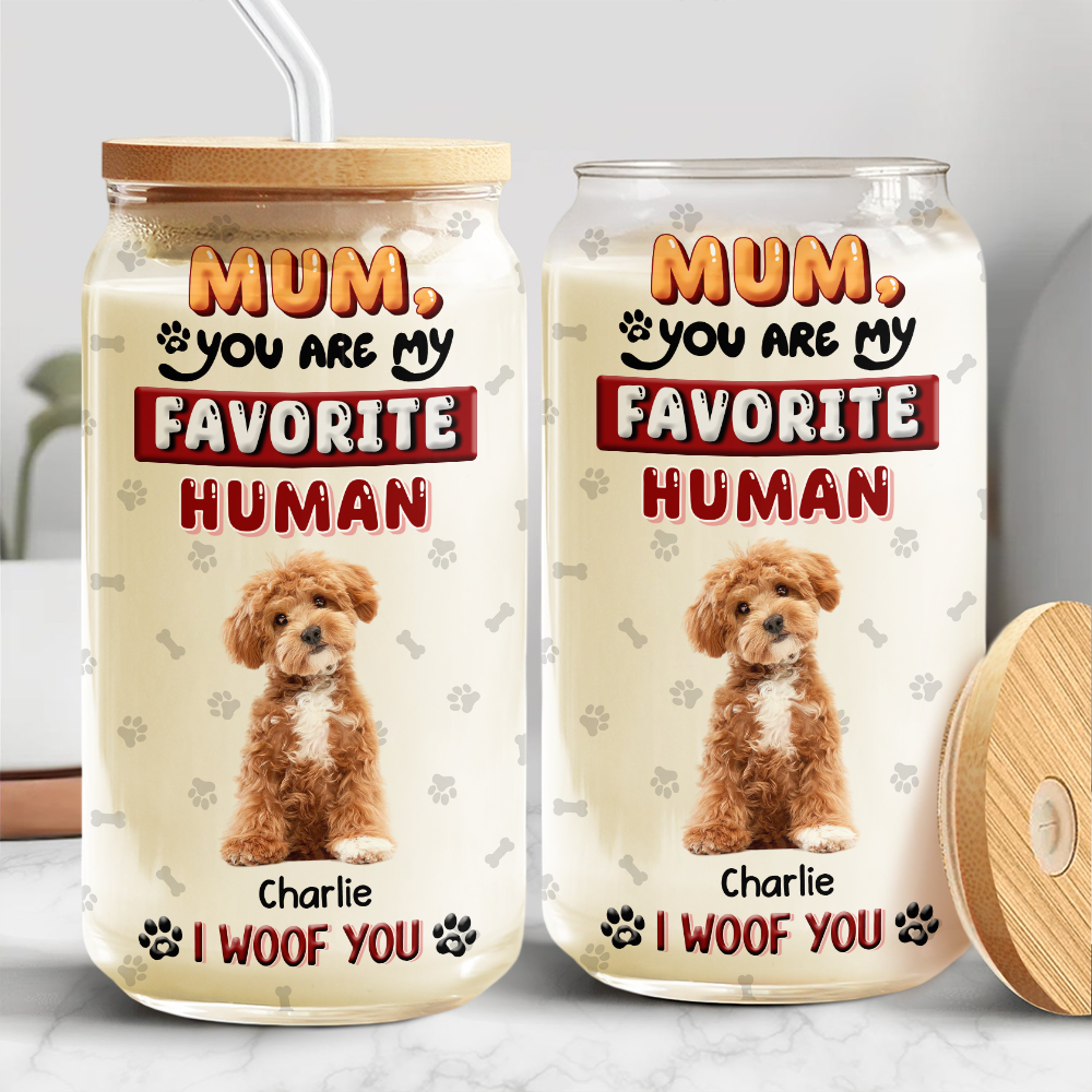 Custom Photo Mom, Dad You Are My Favorite Human Dog Glass Can With Lid HA75 892058