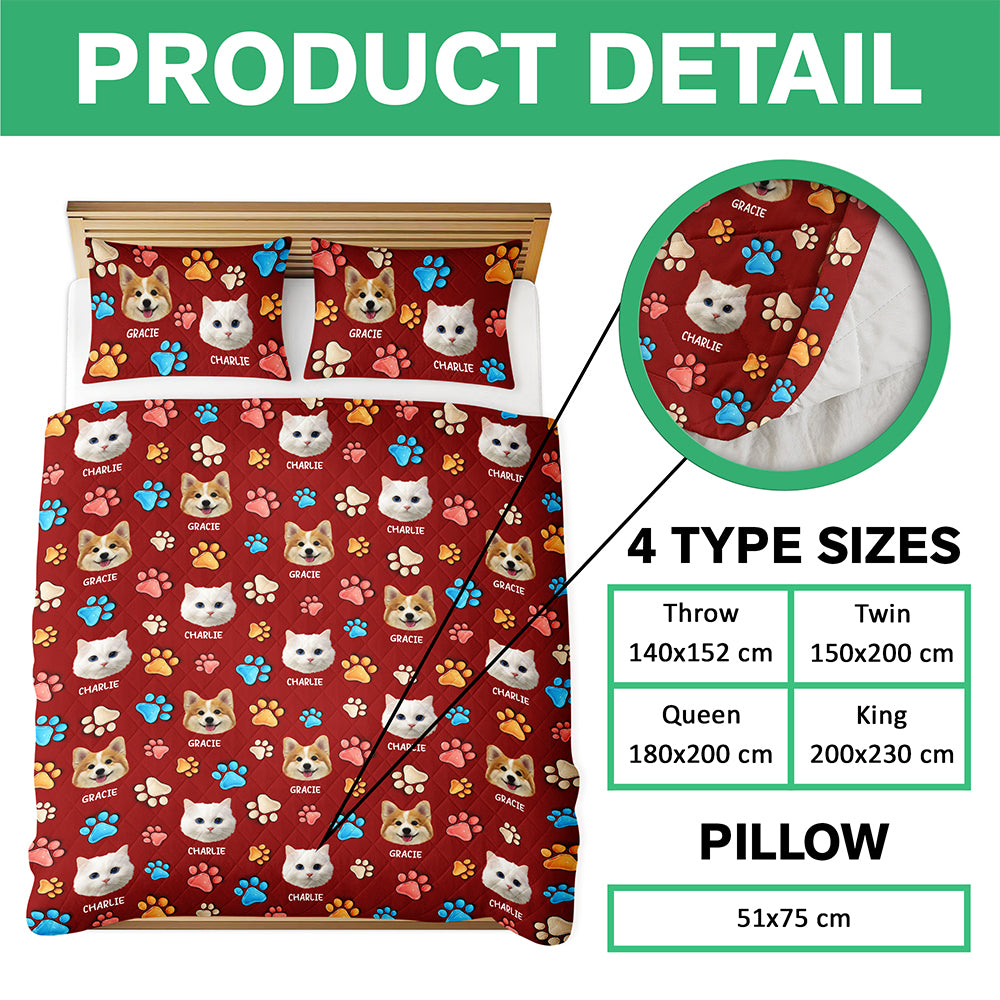 Custom Dog Cat Photo You Left Paw Prints On My Heart 3D Inflated Effect Quilt Bedding Set HO82 900404