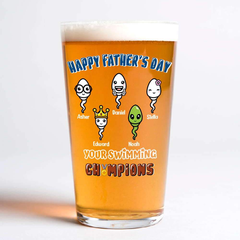 Happy Father's Day Your Swimming Champion Personalized Beer Glass Funny Father's Day Gift CH07 895362