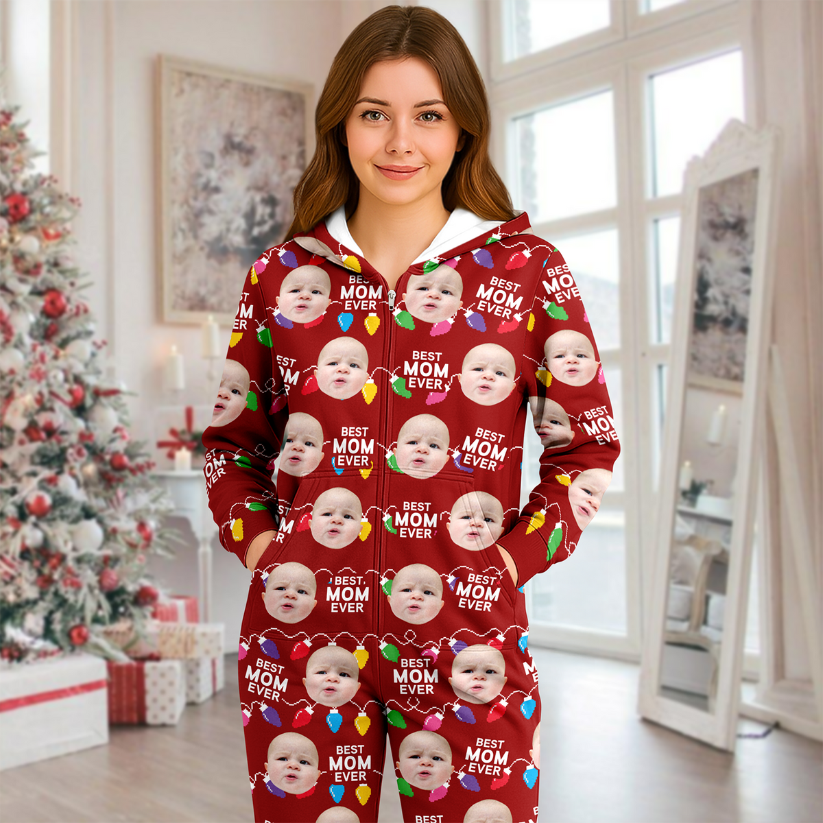 Custom Funny Kids Photo Best Mommy Daddy Ever Christmas Light Onesite Pajamas CH07 899840